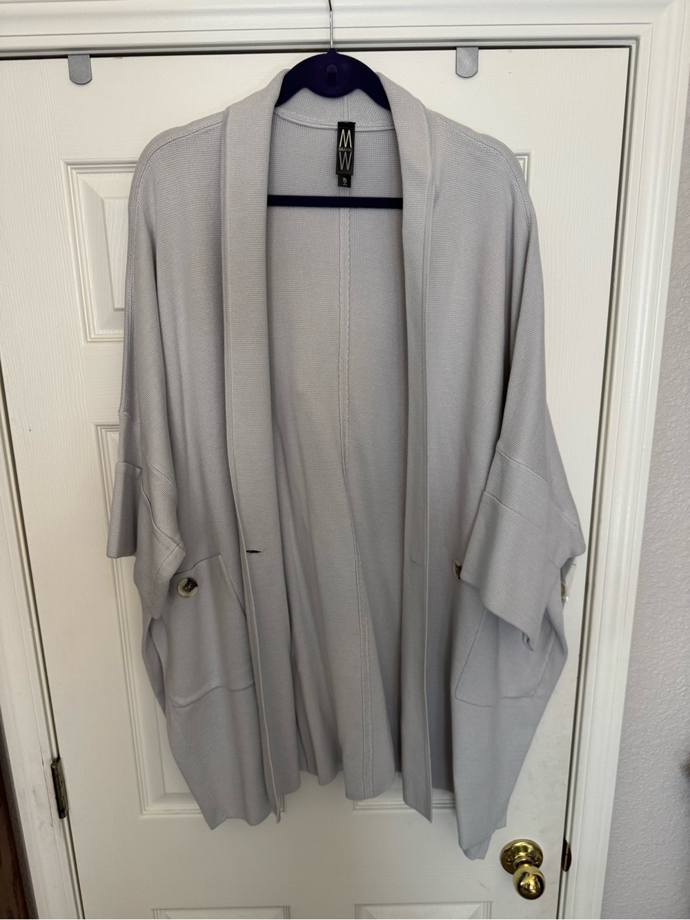 Marla Wynne Light Gray Open-Front Draped Cardigan